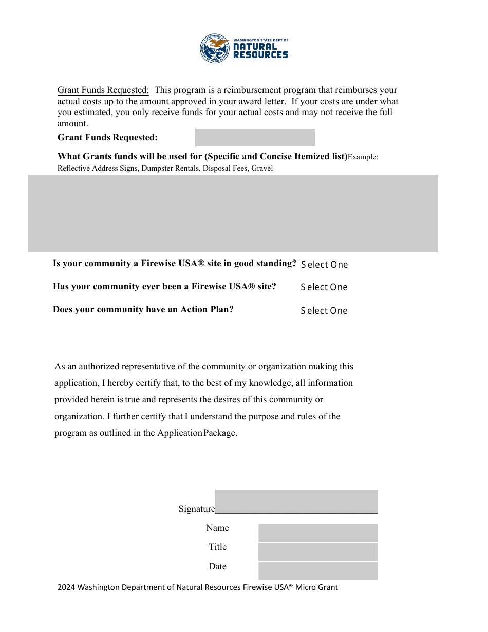Firewise USA Site Micro Grant Application - Washington, Page 2