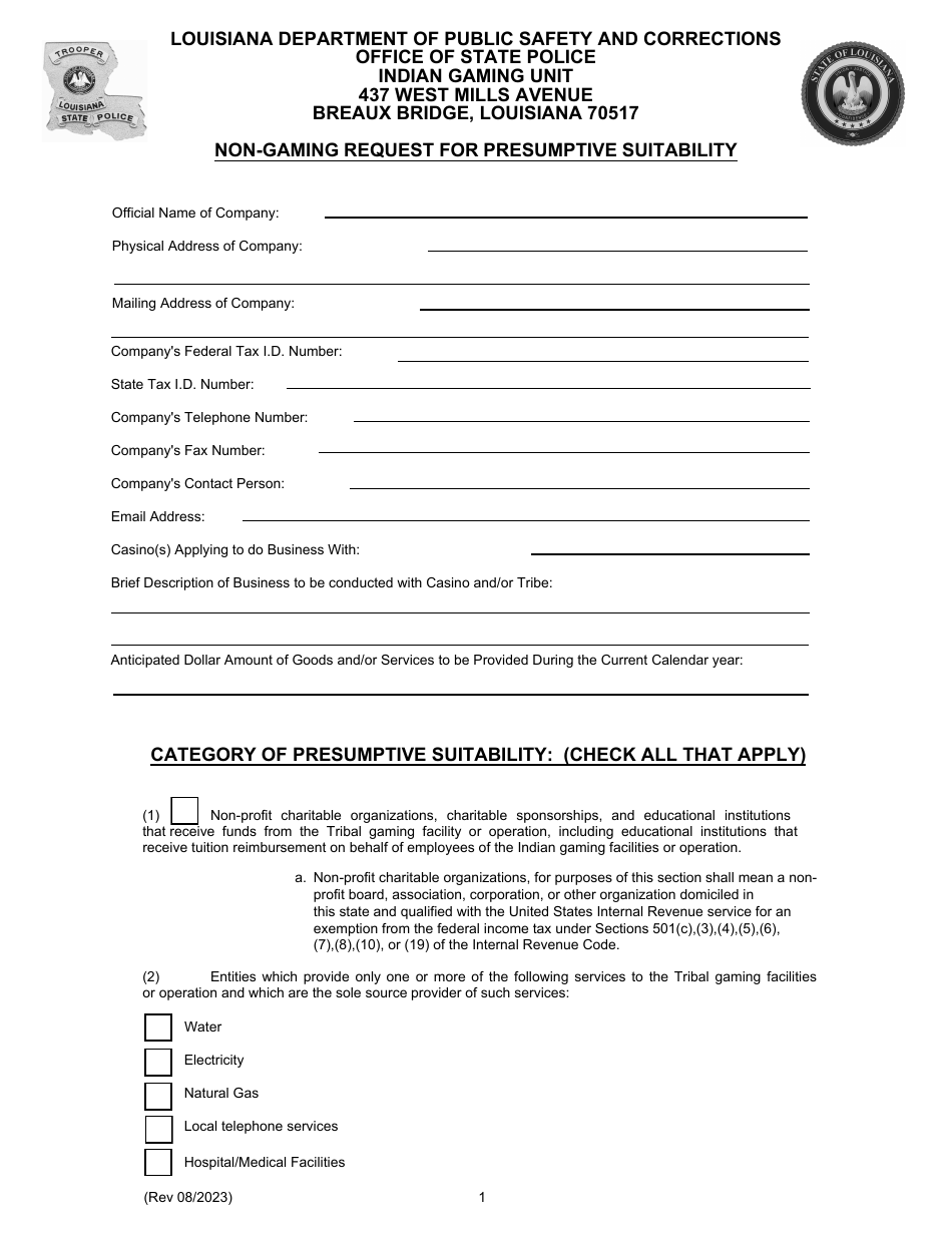 Non-gaming Request for Presumptive Suitability - Louisiana, Page 2