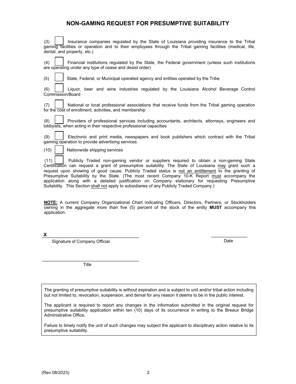 Non-gaming Request for Presumptive Suitability - Louisiana, Page 3
