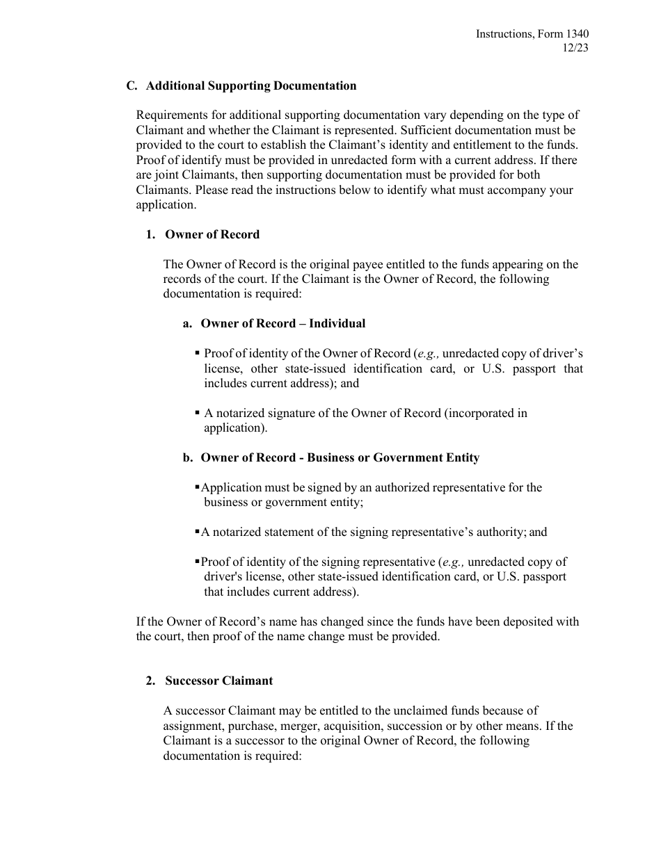 Instructions for Form 1340 Application for Payment of Unclaimed Funds - North Dakota, Page 2