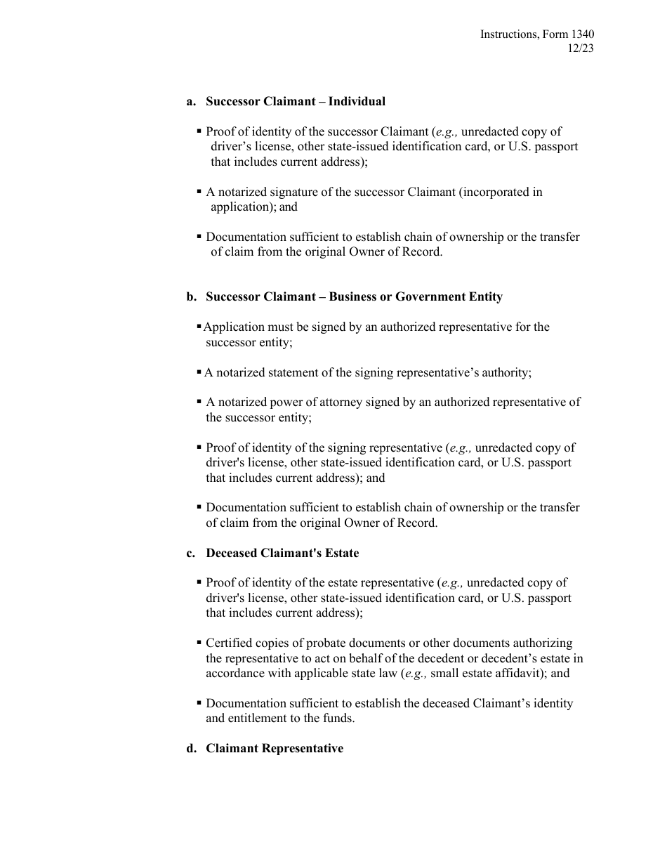 Instructions for Form 1340 Application for Payment of Unclaimed Funds - North Dakota, Page 3