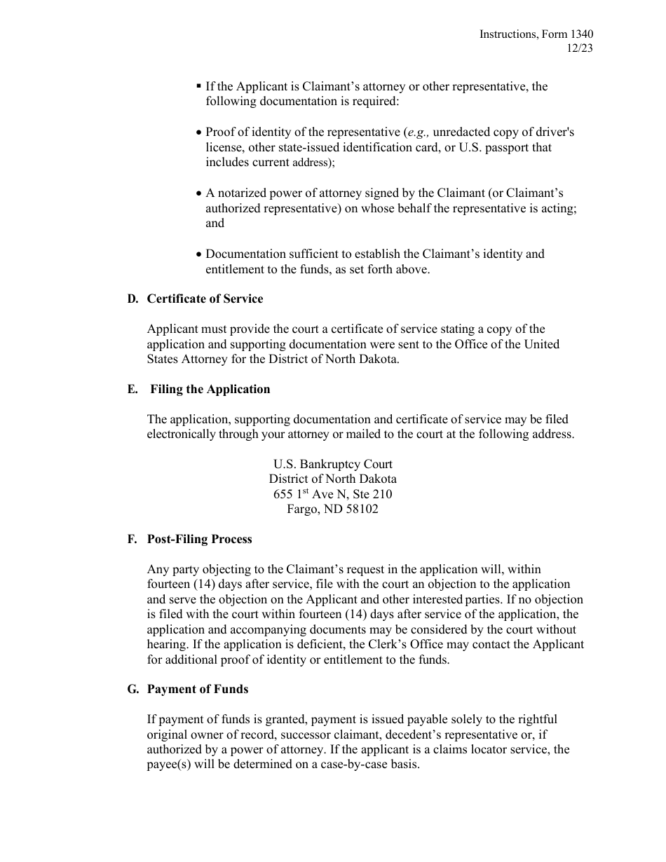 Instructions for Form 1340 Application for Payment of Unclaimed Funds - North Dakota, Page 4