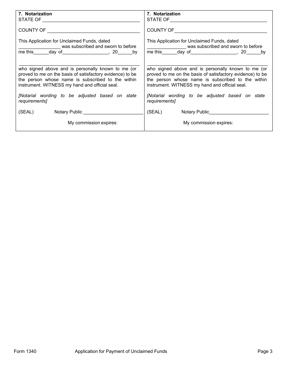Form 1340 Application for Payment of Unclaimed Funds - North Dakota, Page 3