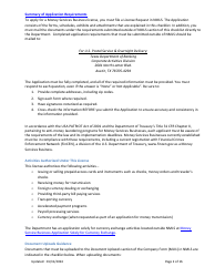Money Transmission License New Application Checklist (Company) - Texas, Page 2