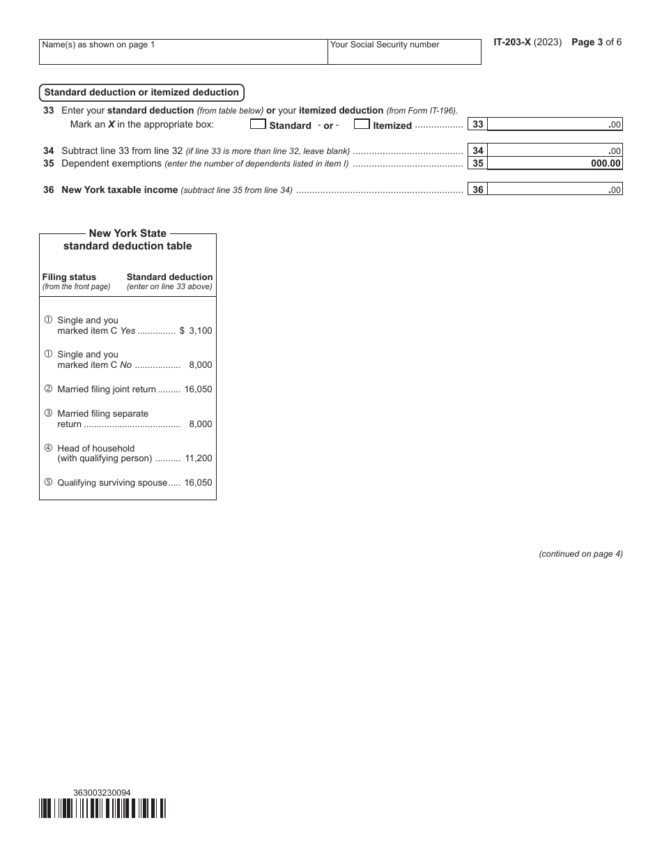 Form IT-203-X Amended Nonresident and Part-Year Resident Income Tax Return - New York, Page 3