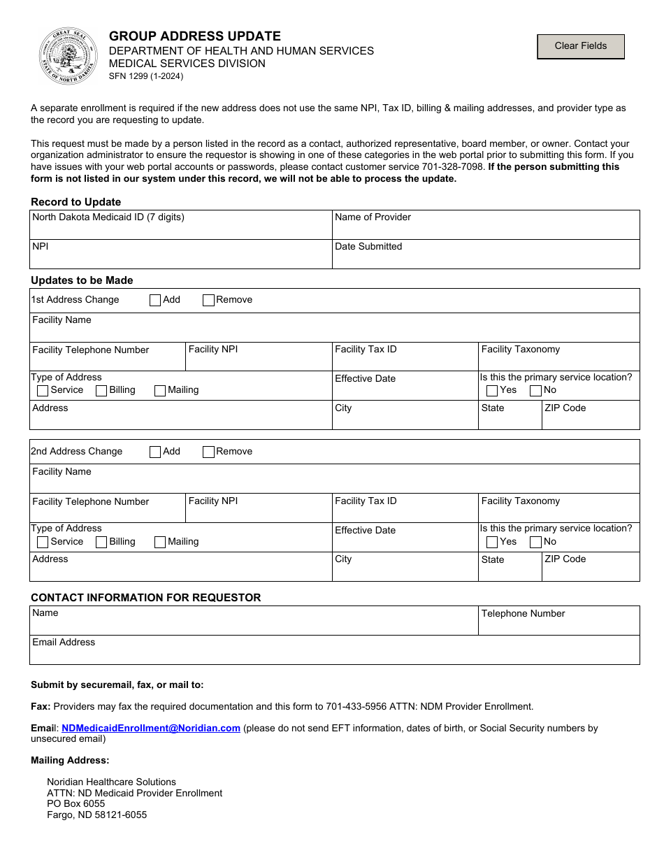 Form SFN1299 Group Address Update - North Dakota, Page 1