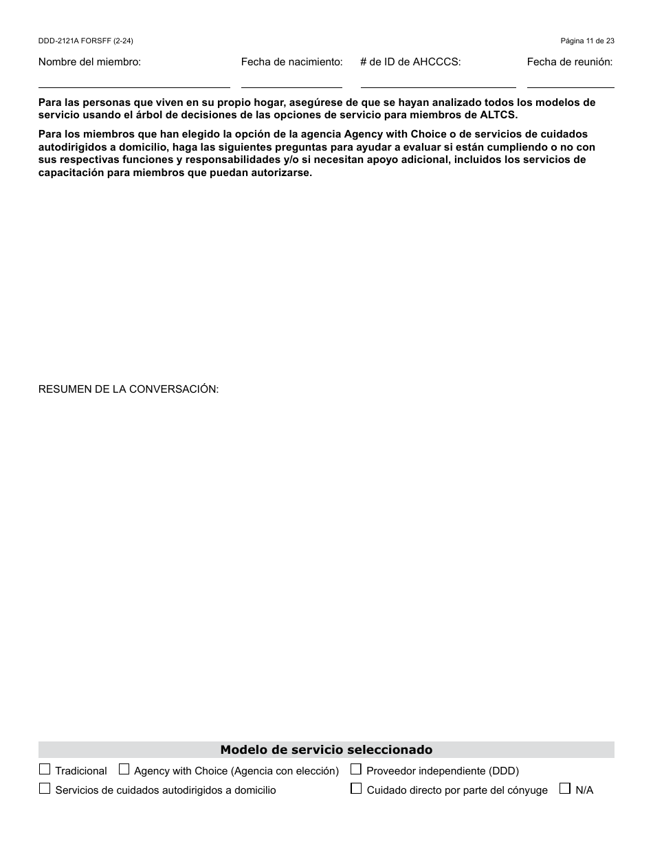 Formulario DDD-2121A-S Suplemento De Plan De Servicio Centrado En La Persona (Pcsp) Para El Plan Individualizado De Servicio Familiar (Ifsp) - Arizona (Spanish), Page 11