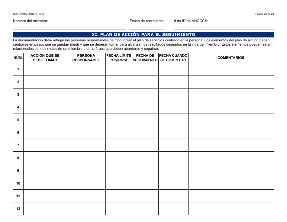 Formulario DDD-2121A-S Suplemento De Plan De Servicio Centrado En La Persona (Pcsp) Para El Plan Individualizado De Servicio Familiar (Ifsp) - Arizona (Spanish), Page 20