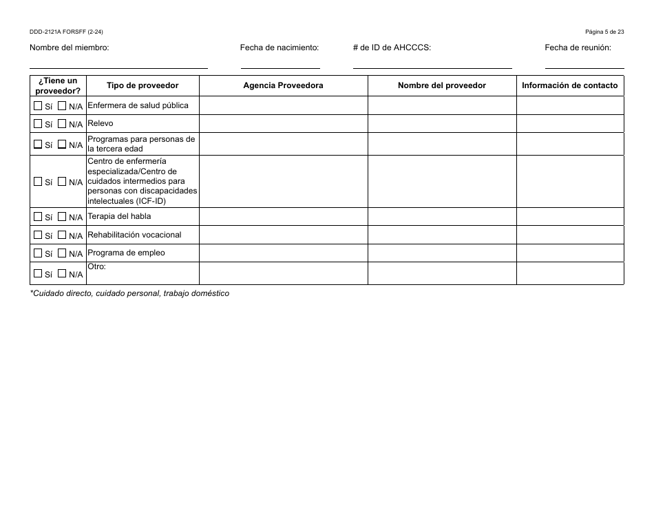 Formulario DDD-2121A-S Suplemento De Plan De Servicio Centrado En La Persona (Pcsp) Para El Plan Individualizado De Servicio Familiar (Ifsp) - Arizona (Spanish), Page 5