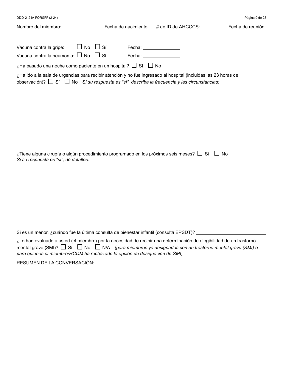 Formulario DDD-2121A-S Suplemento De Plan De Servicio Centrado En La Persona (Pcsp) Para El Plan Individualizado De Servicio Familiar (Ifsp) - Arizona (Spanish), Page 9
