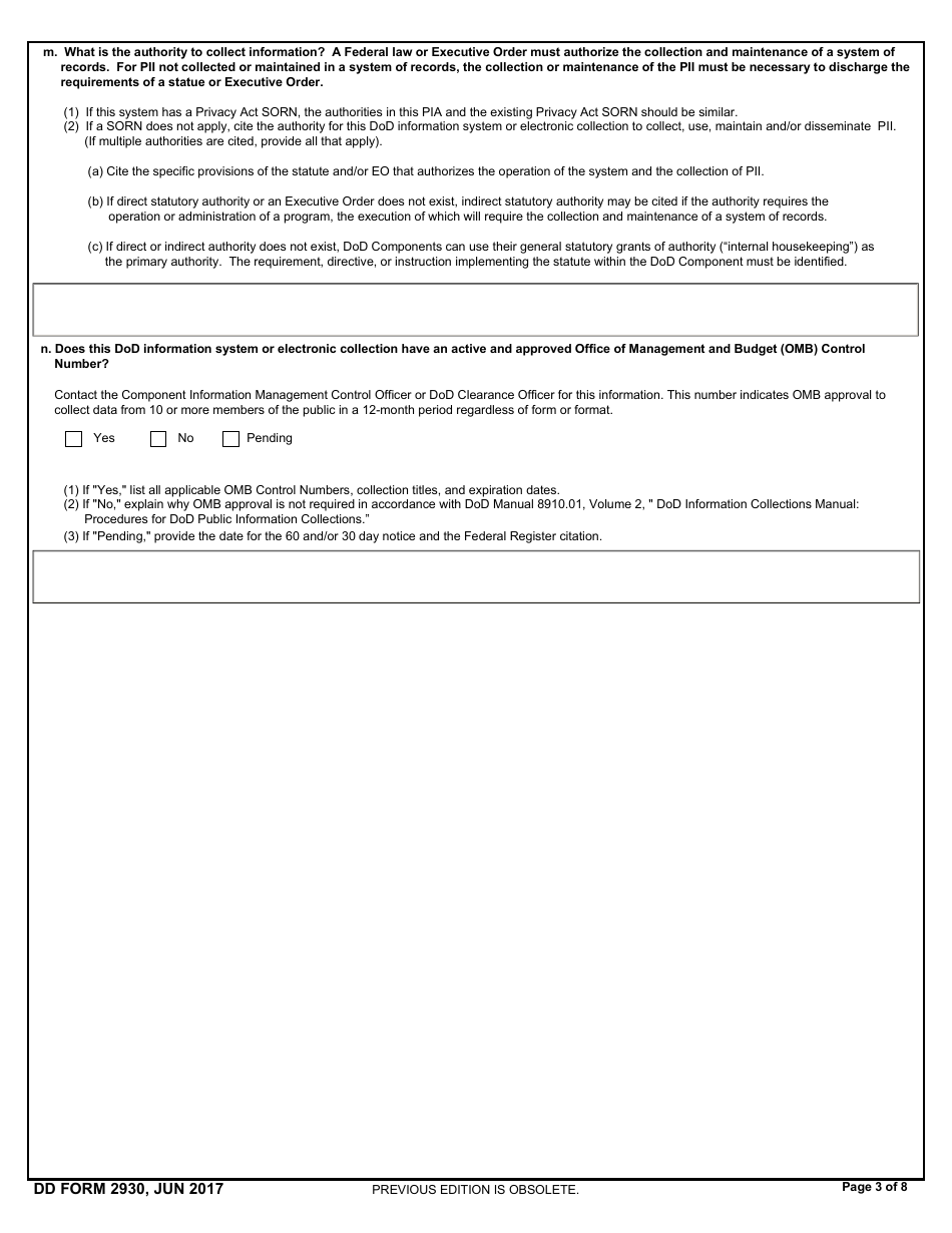 DD Form 2930 Privacy Impact Assessment (Pia), Page 3