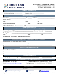 Document preview: Form CE-1351 Registration Form for Elevator Contractor - City of Houston, Texas