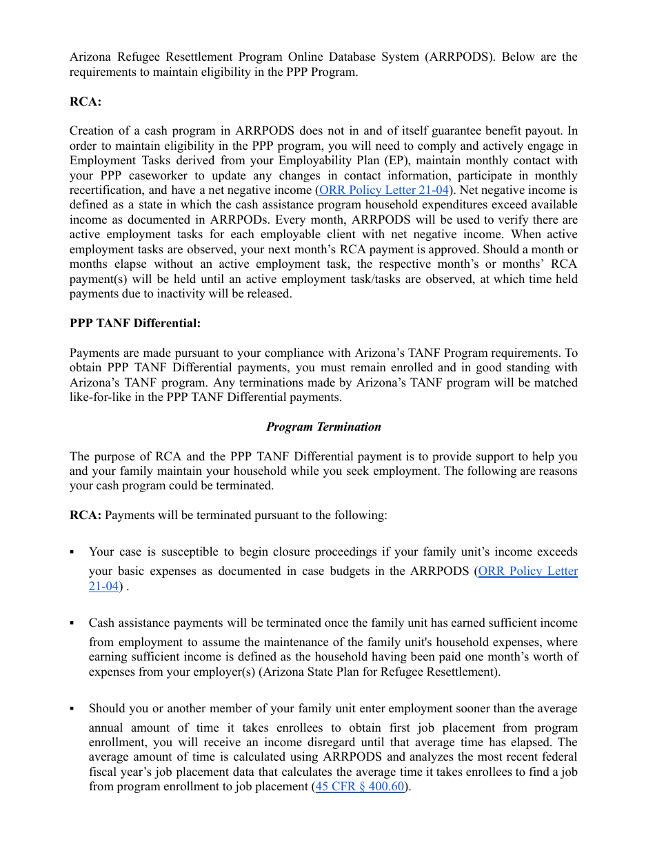Benefits and Client Responsibilities Form - Arizona Refugee Resettlement Programs Public Private Partnership Program - Arizona, Page 3