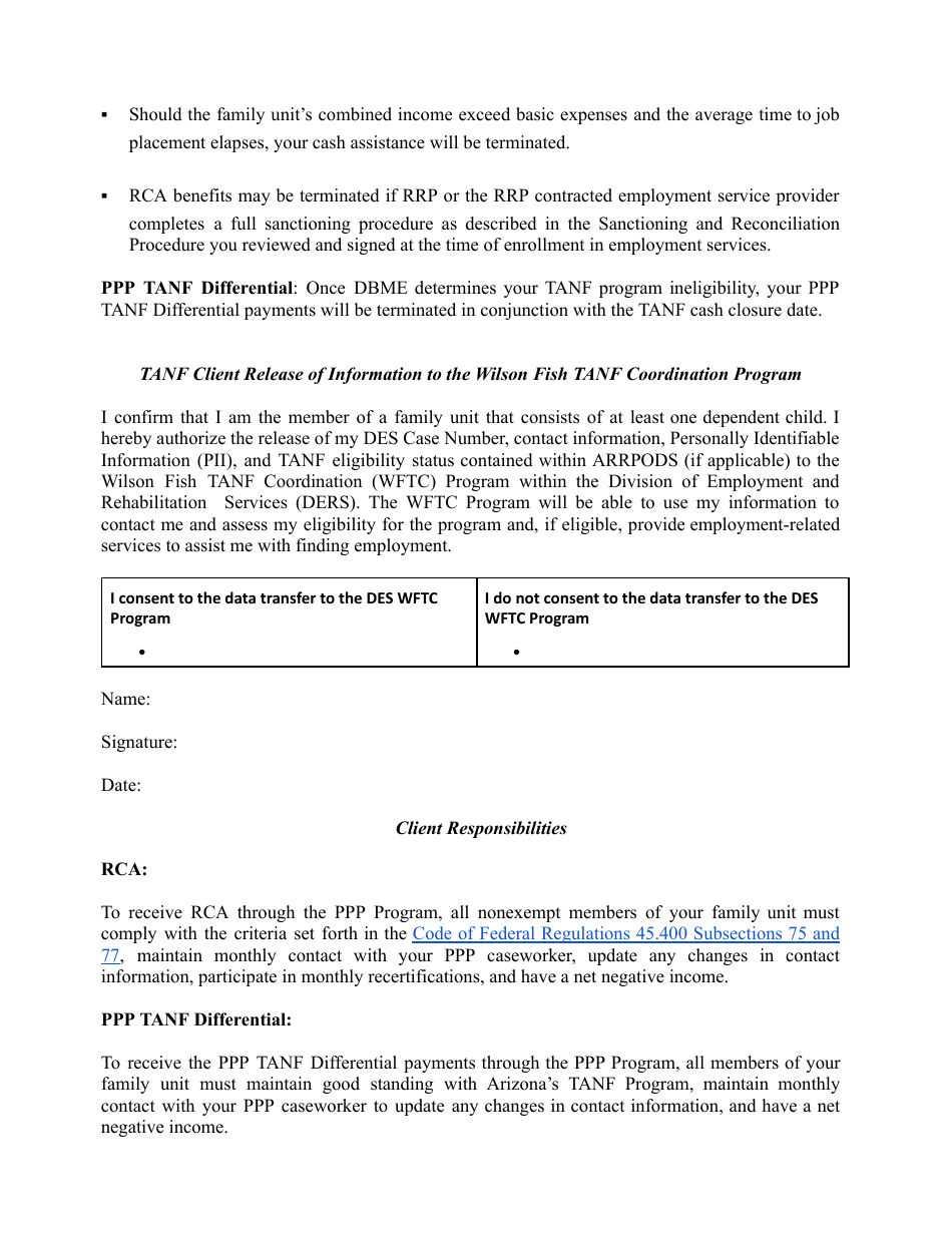 Benefits and Client Responsibilities Form - Arizona Refugee Resettlement Programs Public Private Partnership Program - Arizona, Page 4