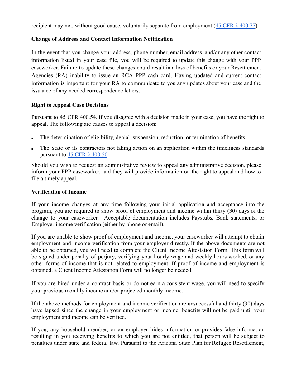 Benefits and Client Responsibilities Form - Arizona Refugee Resettlement Programs Public Private Partnership Program - Arizona, Page 6
