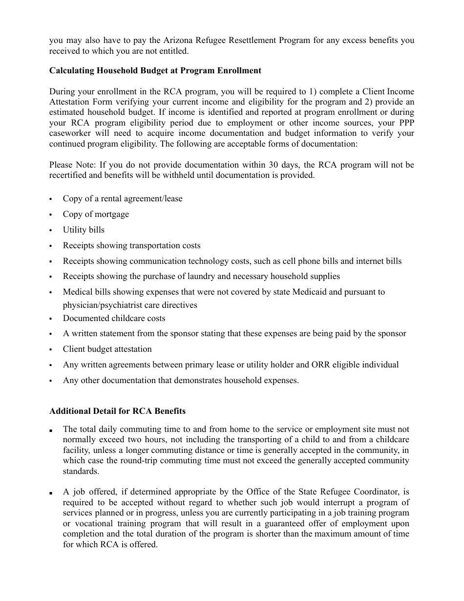 Benefits and Client Responsibilities Form - Arizona Refugee Resettlement Programs Public Private Partnership Program - Arizona, Page 7