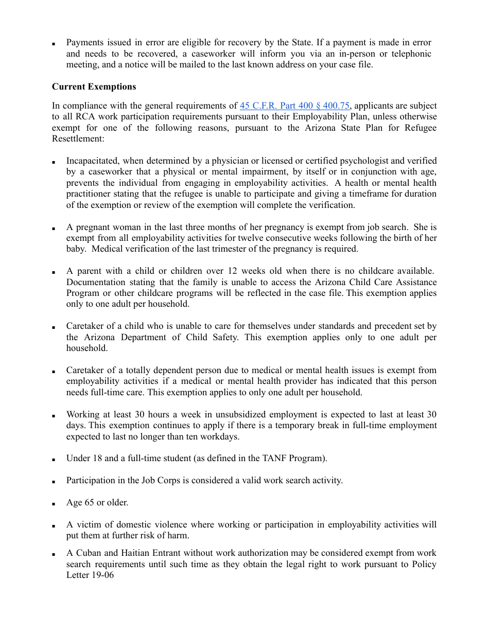 Benefits and Client Responsibilities Form - Arizona Refugee Resettlement Programs Public Private Partnership Program - Arizona, Page 8