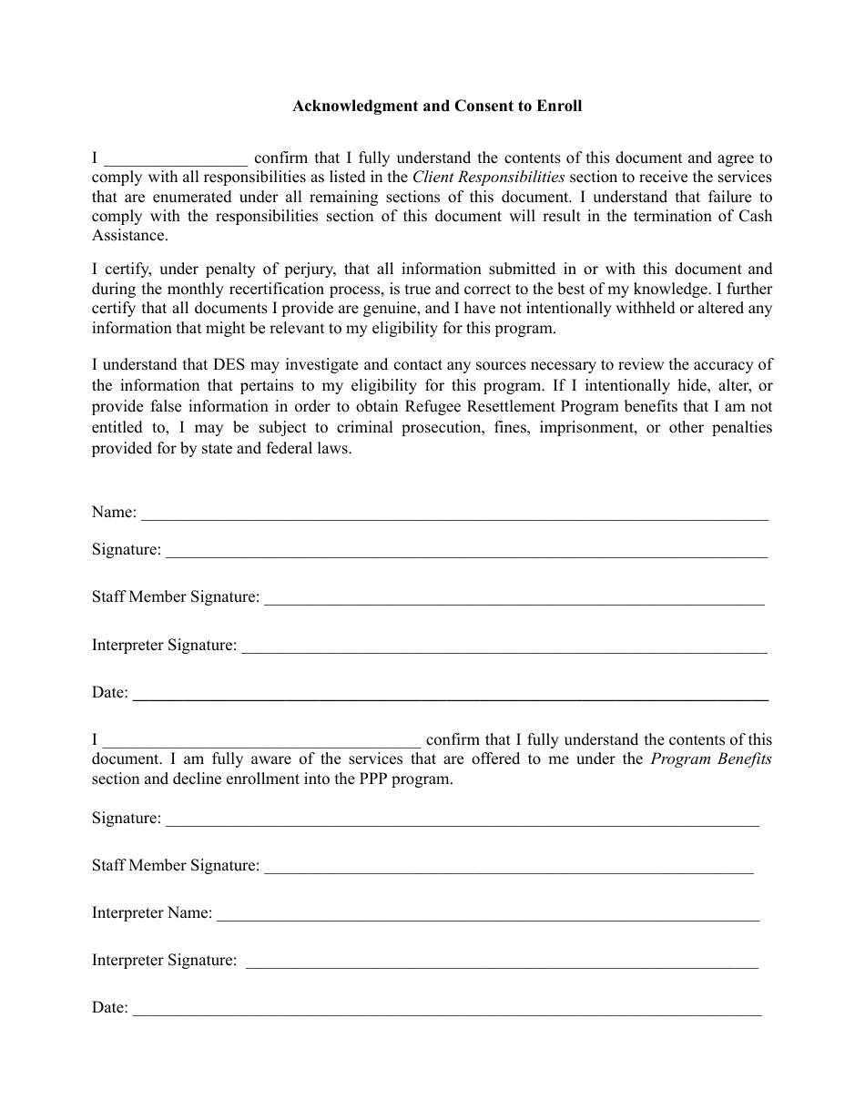 Benefits and Client Responsibilities Form - Arizona Refugee Resettlement Programs Public Private Partnership Program - Arizona, Page 9