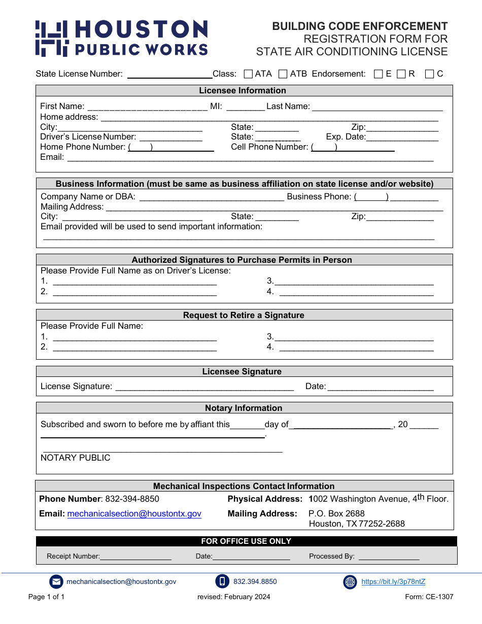Form CE1307 Download Fillable PDF or Fill Online Registration Form for