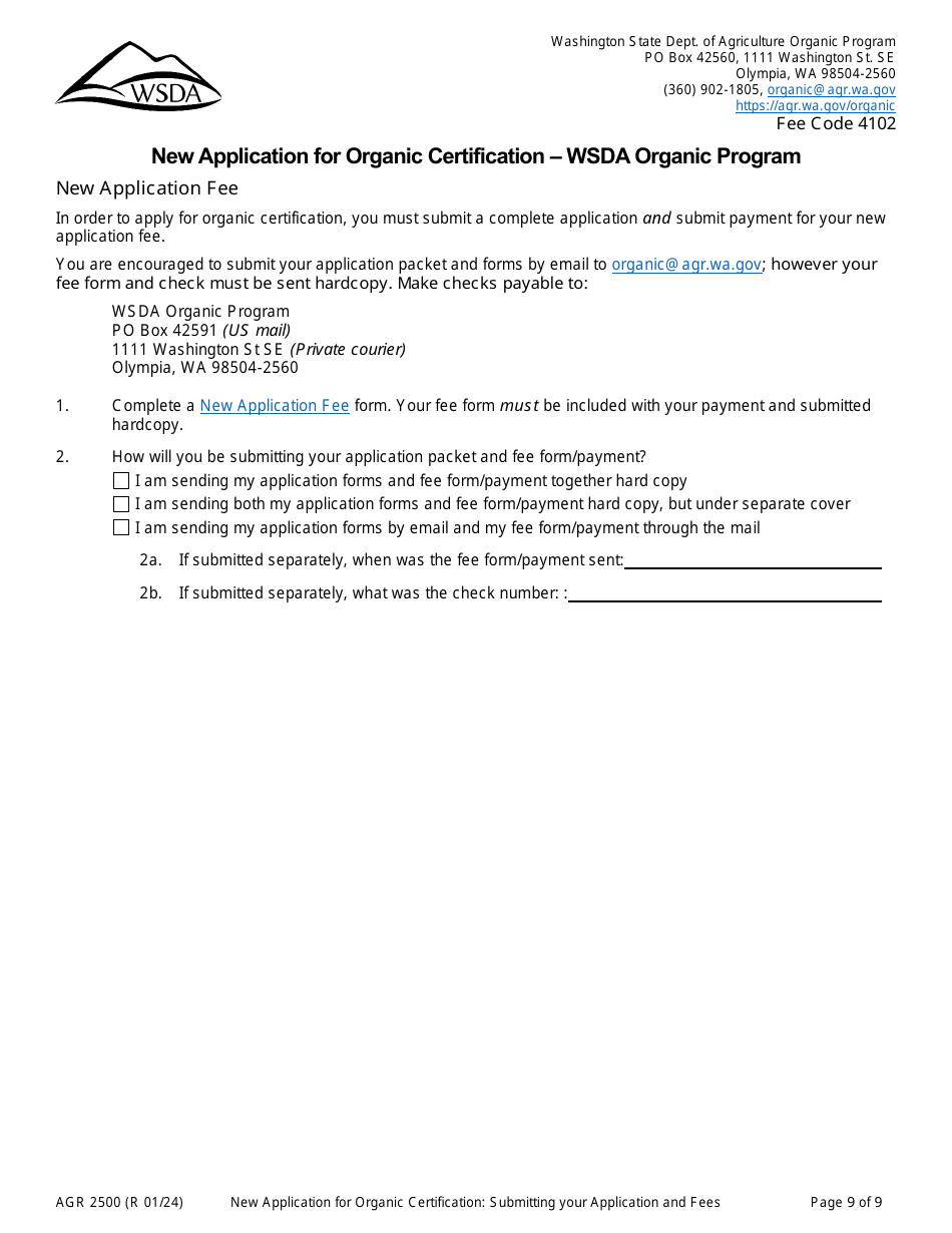 Form AGR2500 New Application for Organic Certification - Wsda Organic Program - Washington, Page 9