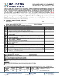 Document preview: Form CE-1059 Residential Repair Spec List - City of Houston, Texas