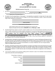 Certification Impact Fee Exemption for Low and Medium Cost Housing - City of Houston, Texas