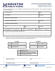 Form CE-1016 Boiler Installation Permit Application - City of Houston, Texas