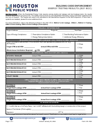 Document preview: Form CE-1302 Energy Testing Results (2021 Iecc) - City of Houston, Texas