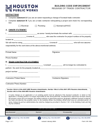 Document preview: Form CE-1304 Release of Trade Contractor - City of Houston, Texas