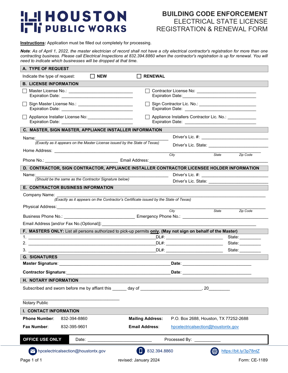 Form CE-1189 Download Fillable PDF or Fill Online Electrical State ...