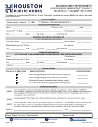 Document preview: Form CE-1216 Independent Third-Party Energy Technician Registration Form - City of Houston, Texas