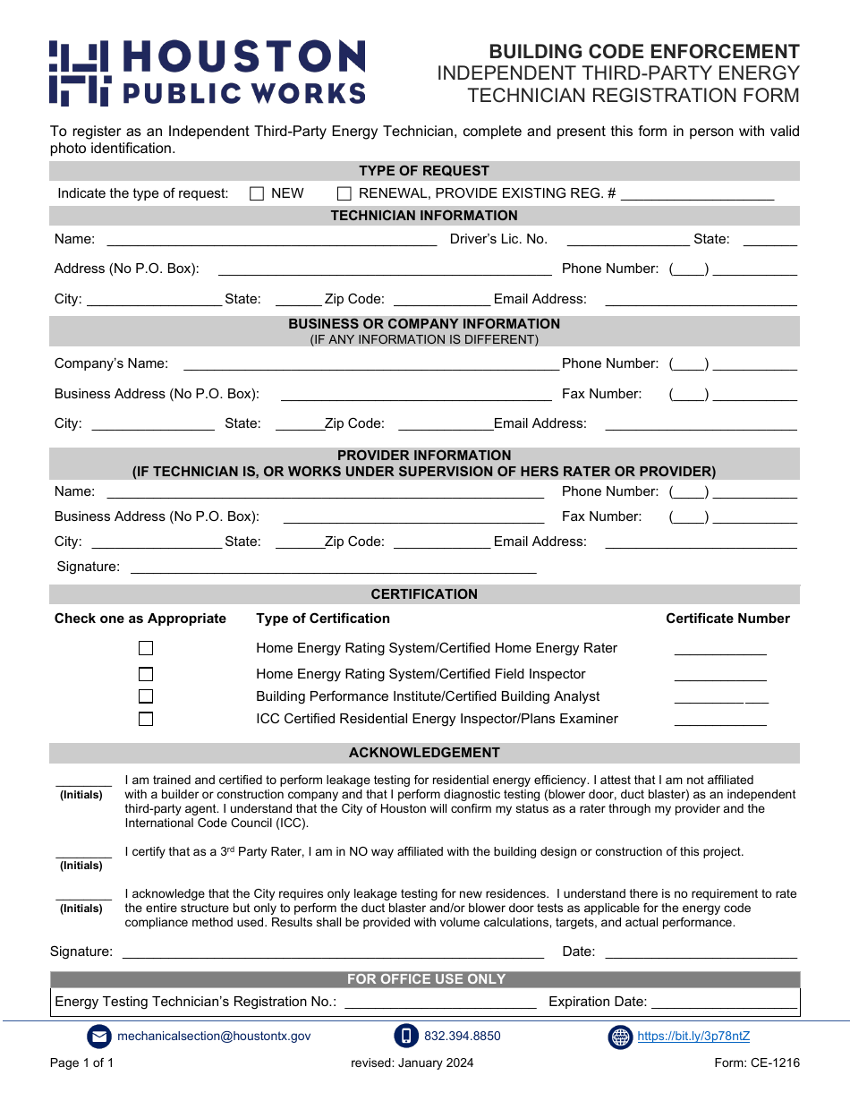 Form CE-1216 Download Fillable PDF or Fill Online Independent Third ...