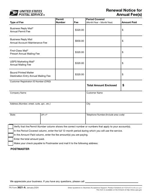 PS Form 3621-A  Printable Pdf