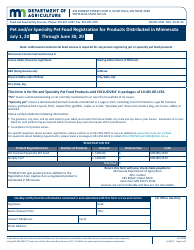 Document preview: Form AG-01368 Pet and/or Specialty Pet Food Registration for Products Distributed in Minnesota - Minnesota
