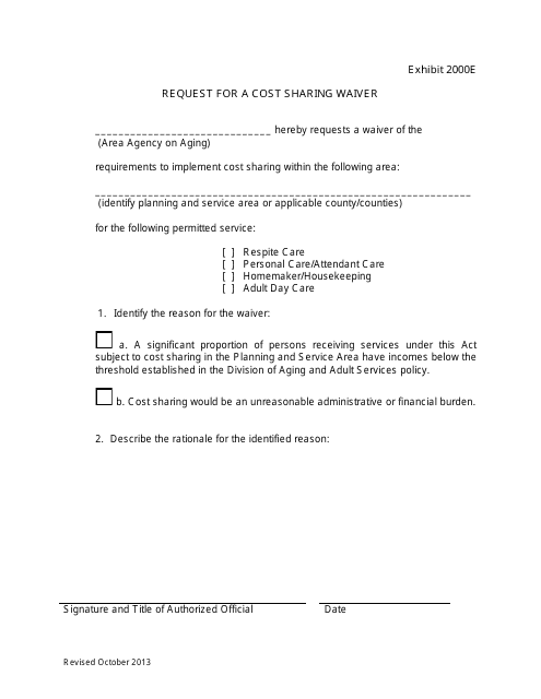 Exhibit 2000E Request for a Cost Sharing Waiver - Arizona