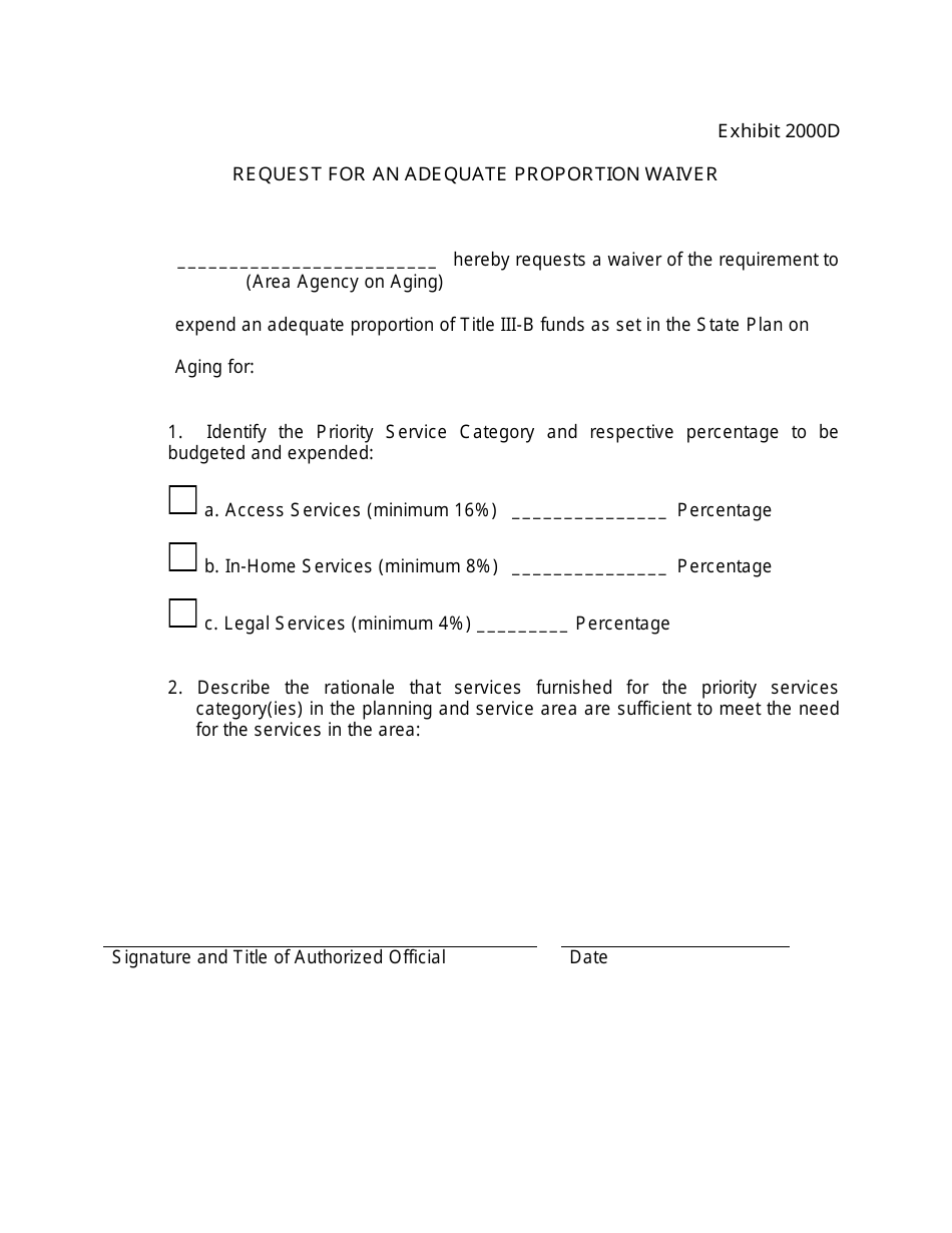 Exhibit 2000D Request for an Adequate Proportion Waiver - Arizona, Page 1