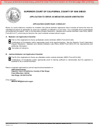 Document preview: Form SDSC CIV-023 Application to Serve as Mediator and/or Arbitrator - County of San Diego, California