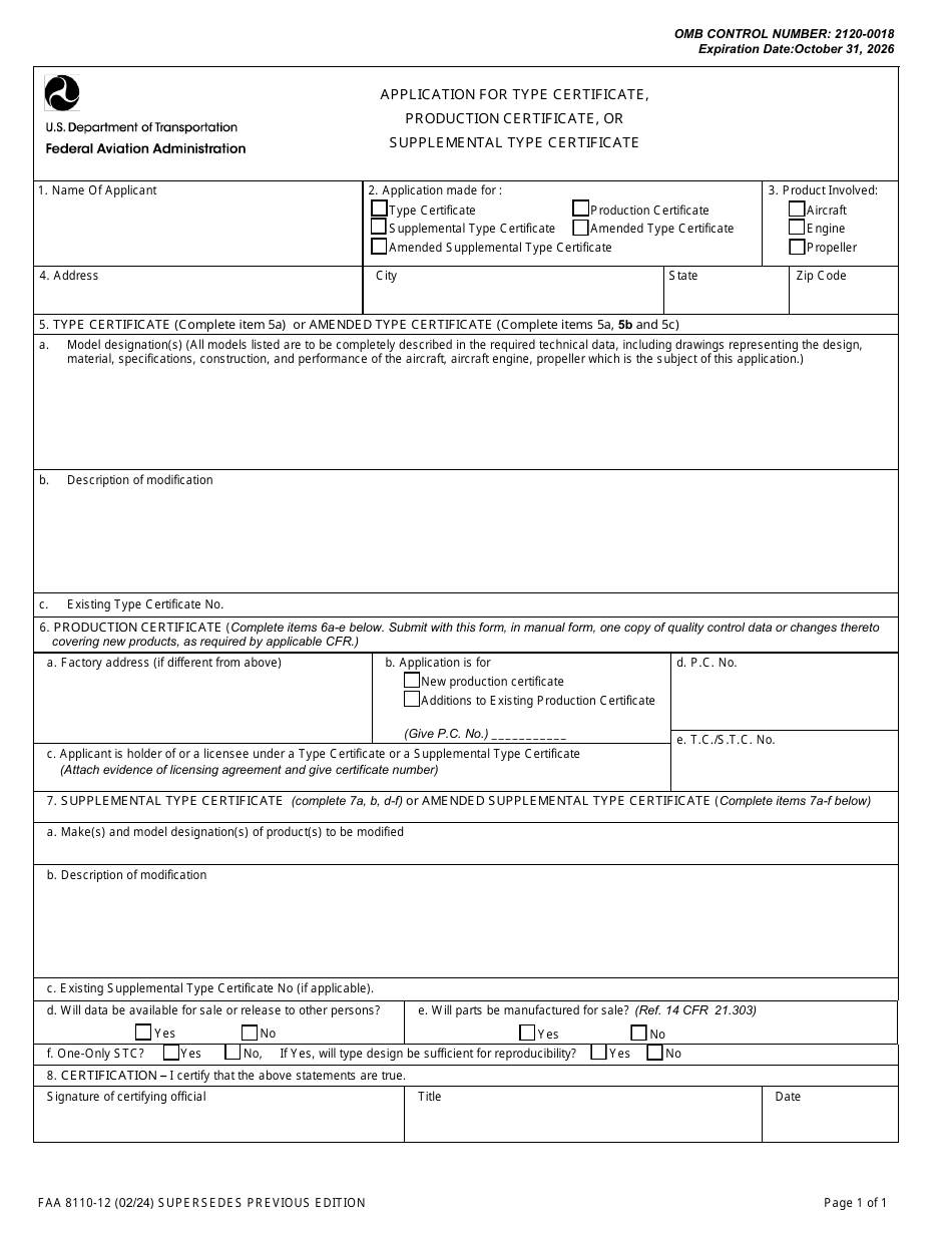 FAA Form 8110-12 Download Fillable PDF or Fill Online Application for ...