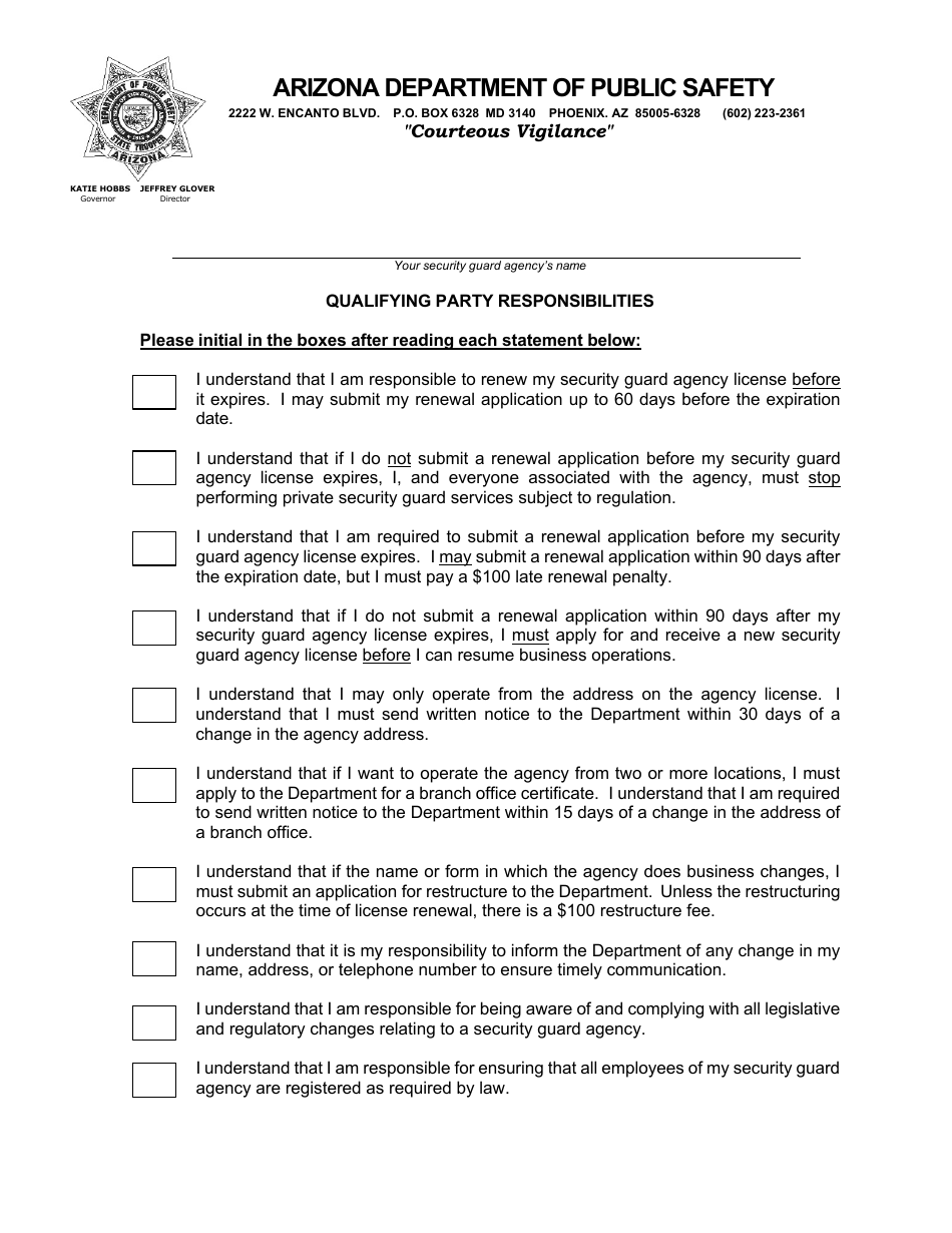 Security Guard Agency Renewal Responsibilities - Arizona, Page 1