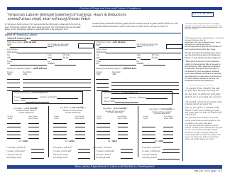 Form MW-24S Temporary Laborer Itemized Statement of Earnings, Hours &amp; Deductions - New Jersey (English/Gujarati)