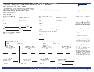 Form MW-24S Temporary Laborer Itemized Statement of Earnings, Hours &amp; Deductions - New Jersey (English/Korean)