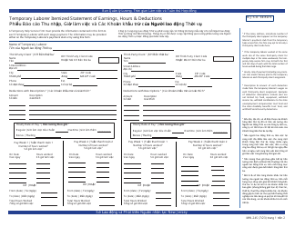 Form MW-24S Temporary Laborer Itemized Statement of Earnings, Hours &amp; Deductions - New Jersey (English/Vietnamese)