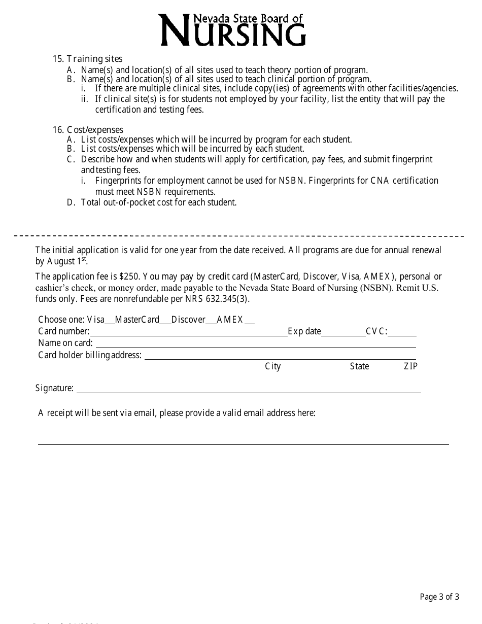 Initial Application for Approval - Nursing Assistant Training Program - Nevada, Page 3