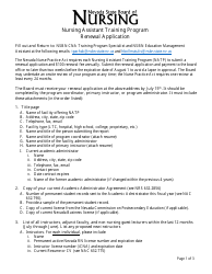 Document preview: Nursing Assistant Training Program Renewal Application - Nevada