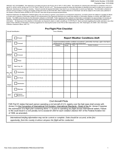 FAA Form 7233-4  Printable Pdf
