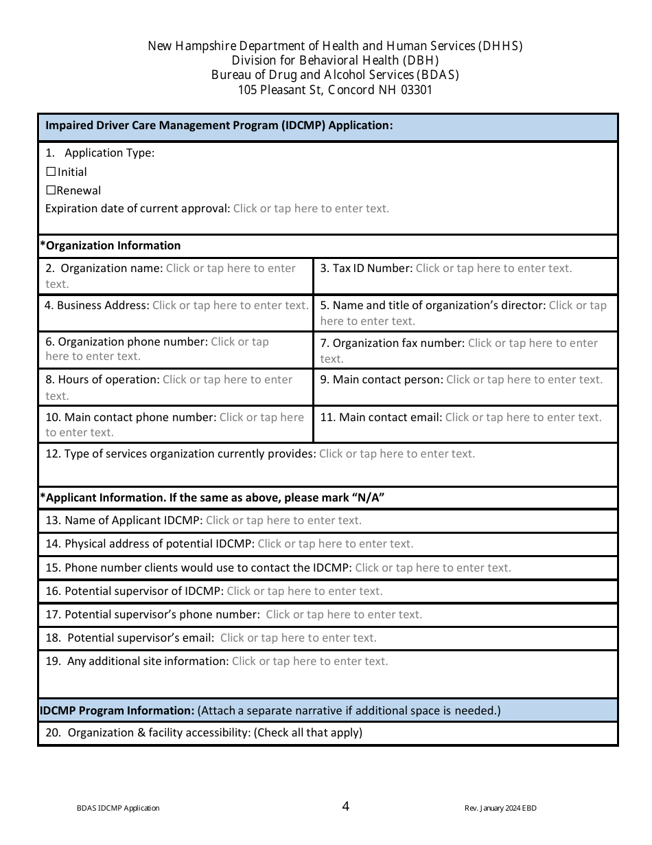 Impaired Driver Care Management Program (Idcmp) Application - New Hampshire, Page 4