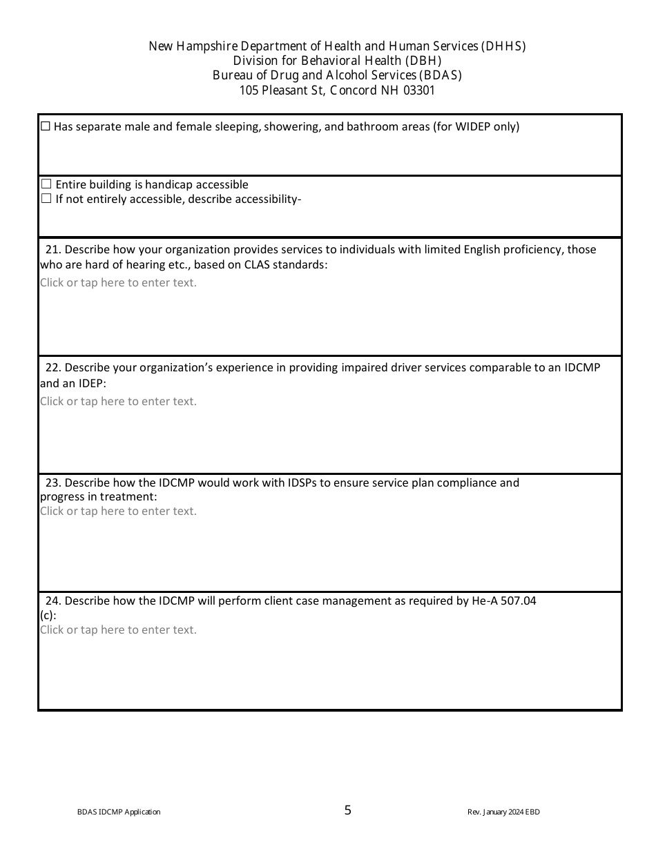 Impaired Driver Care Management Program (Idcmp) Application - New Hampshire, Page 5