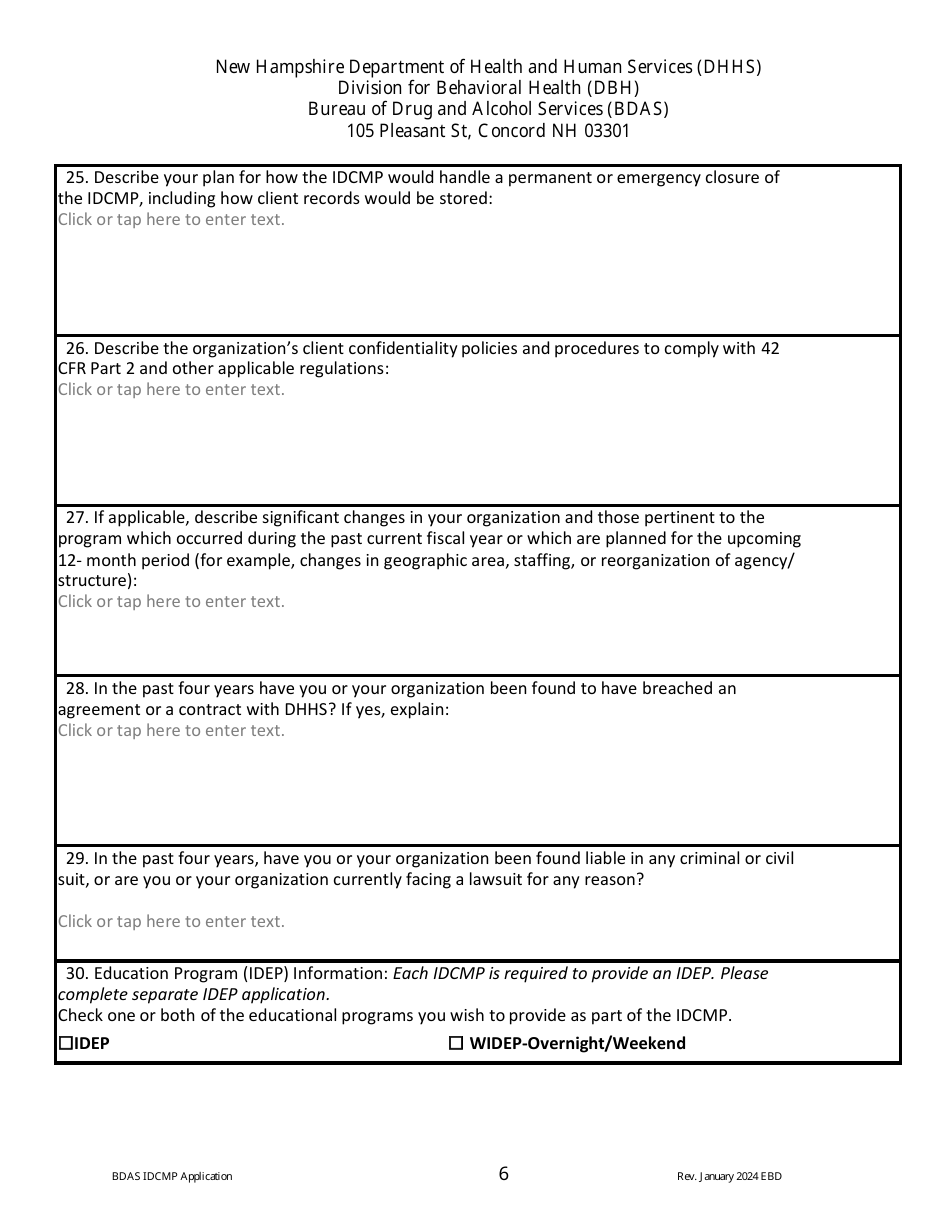 Impaired Driver Care Management Program (Idcmp) Application - New Hampshire, Page 6