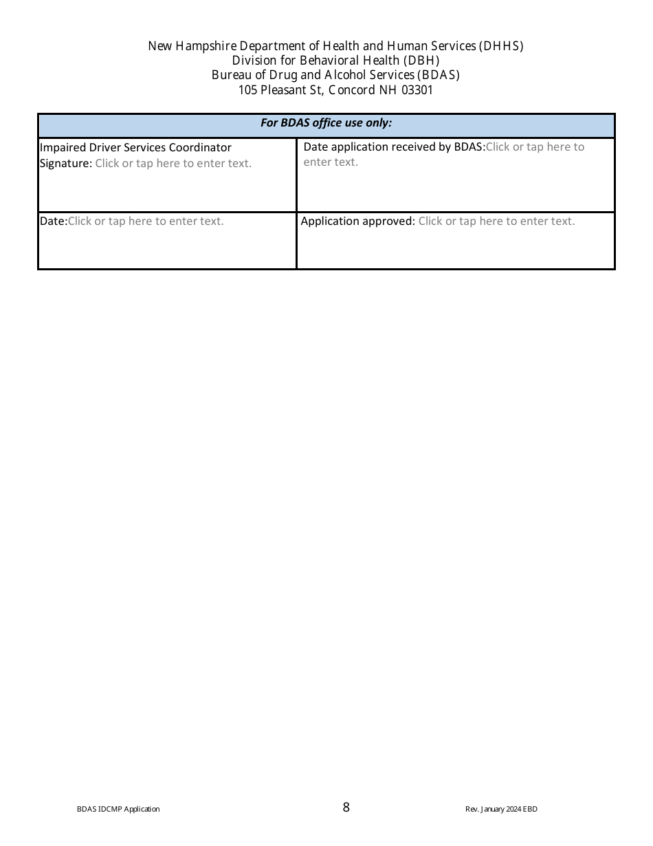 Impaired Driver Care Management Program (Idcmp) Application - New Hampshire, Page 8
