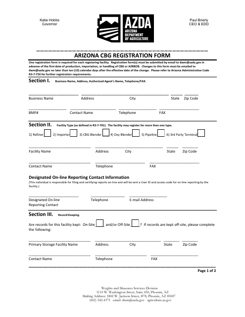 Arizona Cbg Registration Form - Arizona Download Pdf